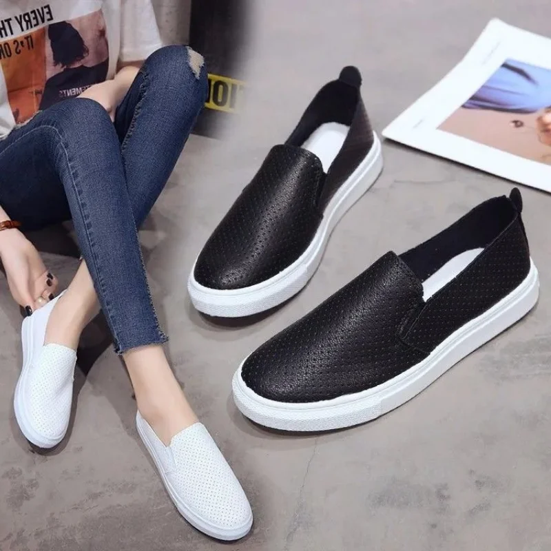 Spring and summer small white shoes women\'s shoes or lend students lazy flat-bottomed leather a leather shoes white nurse shoes