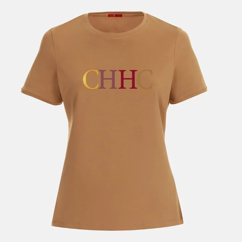 CH Soft Casual Short Sleeve Tee CHHC Trendy Letter Printed Element Classic Crew Neck Daily Commuter Women Top