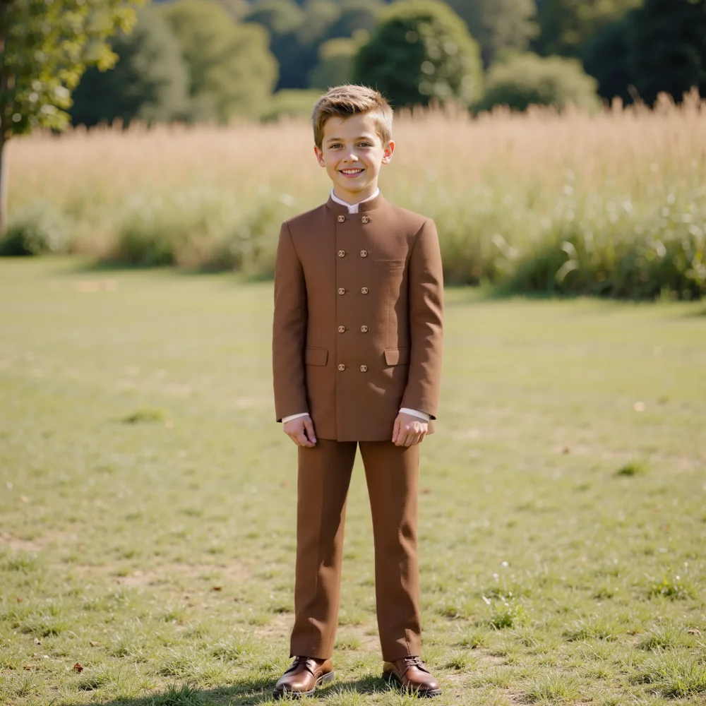 

2 Pieces Boy's Suits Stand Collar Double Breasteds Little Boy's Slim Fit Outfit Sets For Wedding（Blazer+Pants ）