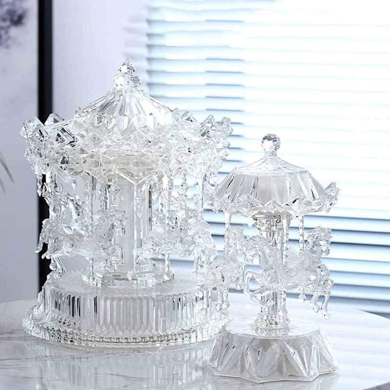 Acrylic Crafts,Luxury Carousel Ornament,Transparent Crystal Sculpture,Home Artwork Decor,Office Desktop Decoration,Nordic Gifts