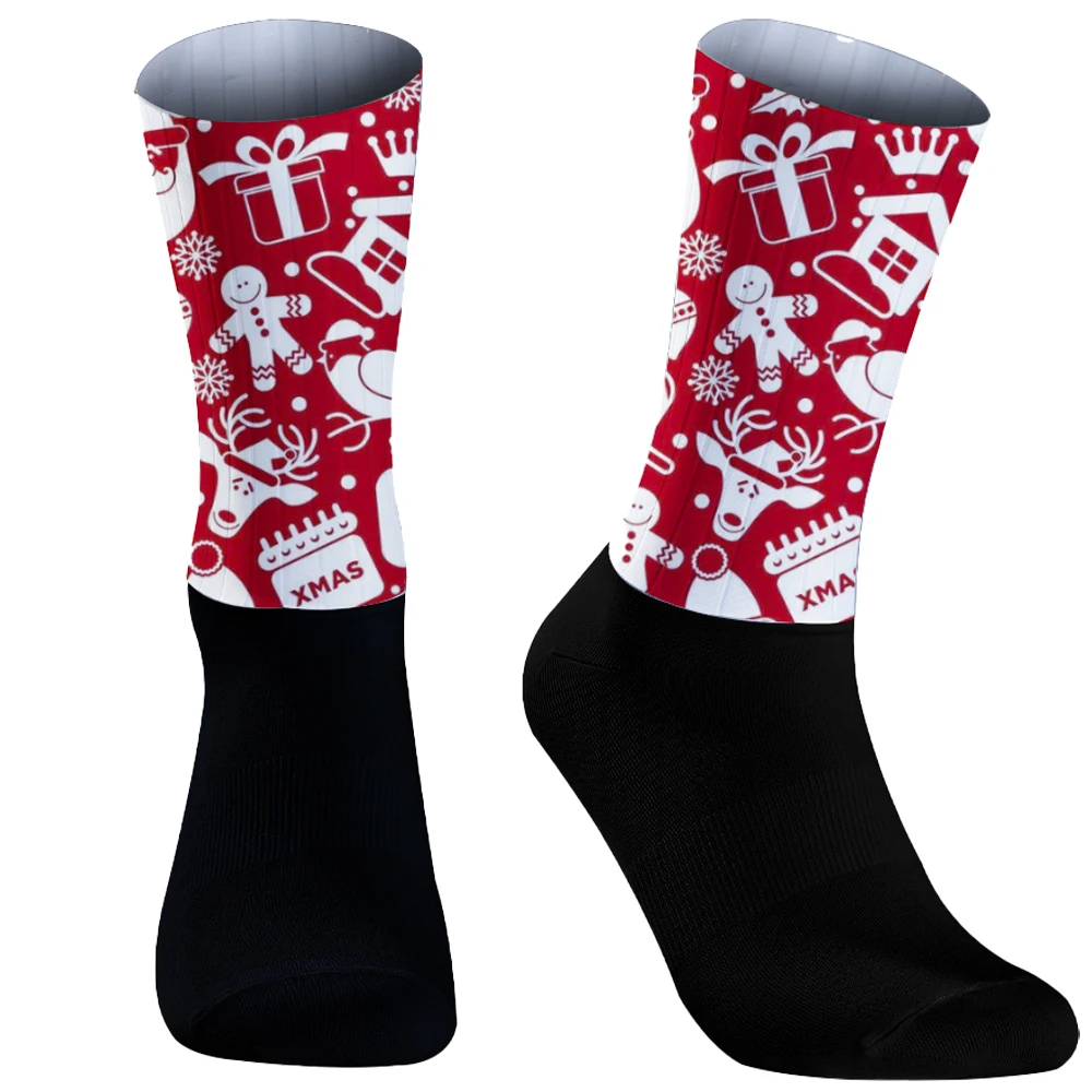 Chaussettes de cyclisme de Noël pour hommes et femmes, séchage rapide, intervalles moyens, sport, fitness dans le tube