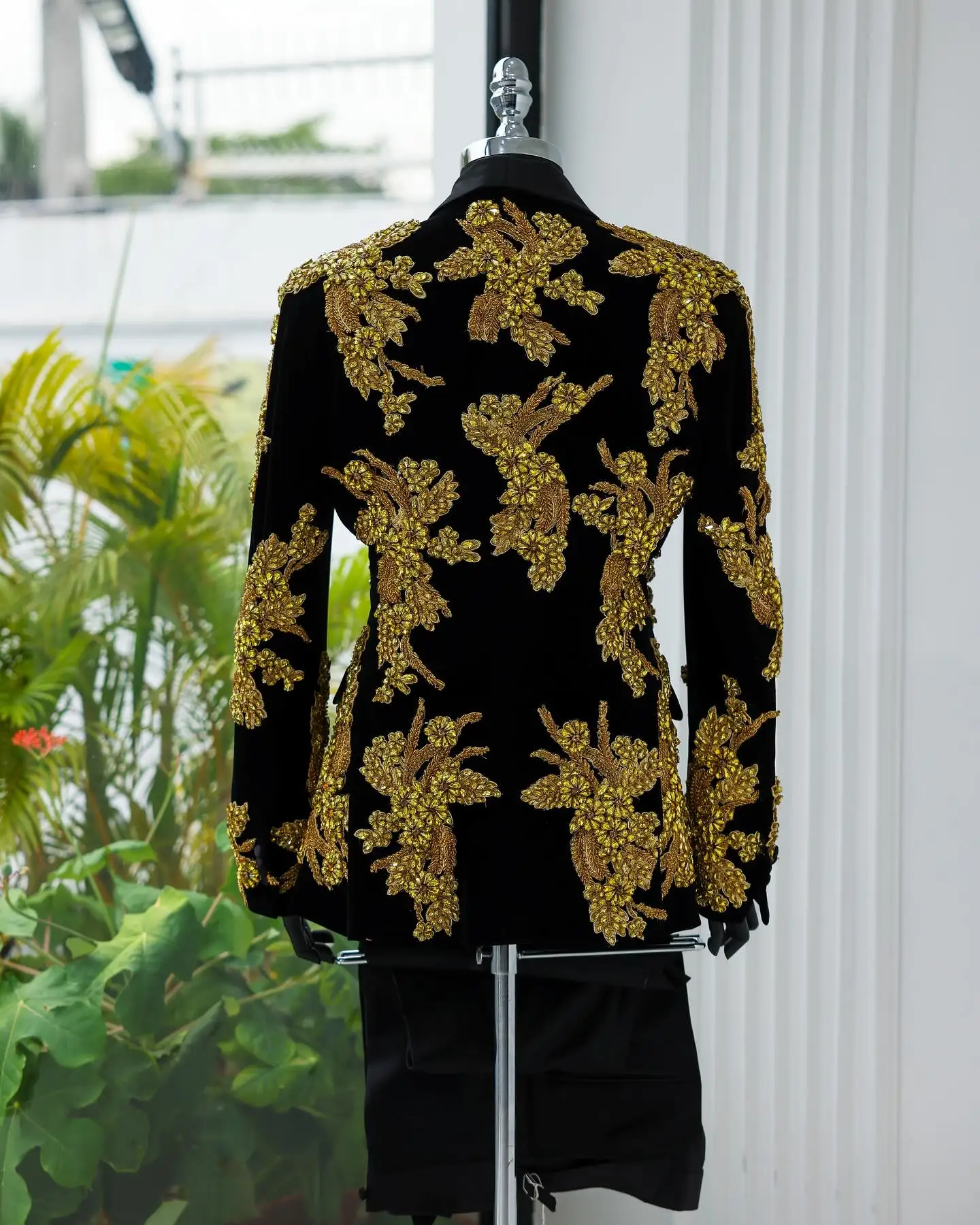 Gouden Steen Geborduurde Heren Smoking Aangepaste Single Breasted Wedding Suits Prom Blazers 2-delige Sets traje de hombre