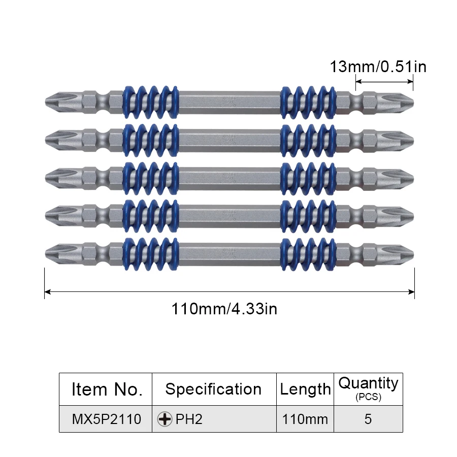 

VESSEL MX5P2110 5PCS 110mm PH2 Double-Head Screwdriver Bit Set with Plastic Ring Phillips Screws Drill Bit Hand Tool Accessories