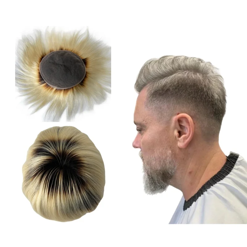 

Монгольские системы натуральных человеческих волос Ombre Color T1b/613 8x10 Полный кружевной парик для азиатских мужчин