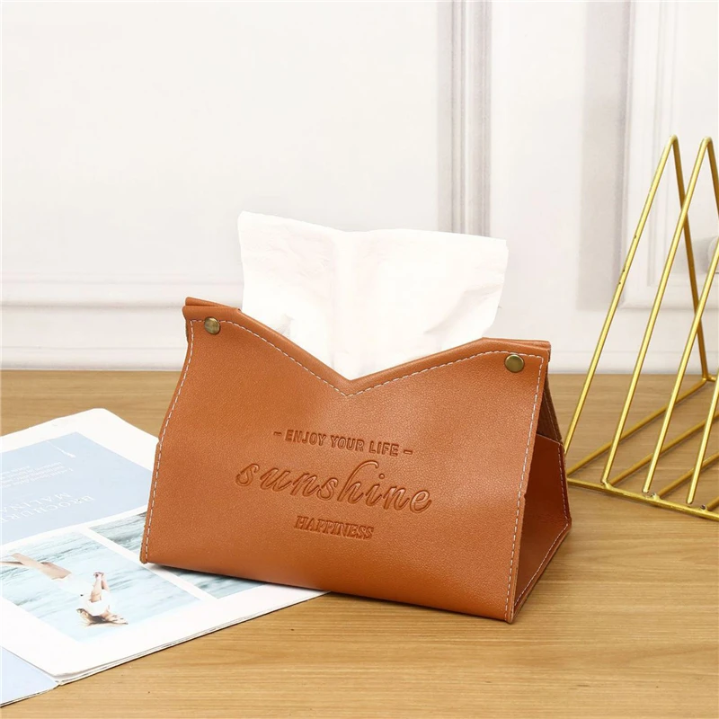 PU Leather Tissue Box Holder Car Tissue Container Box Toilet Paper Box Desktop Napkin Holder Bedroom Paper Tissue Dispenser