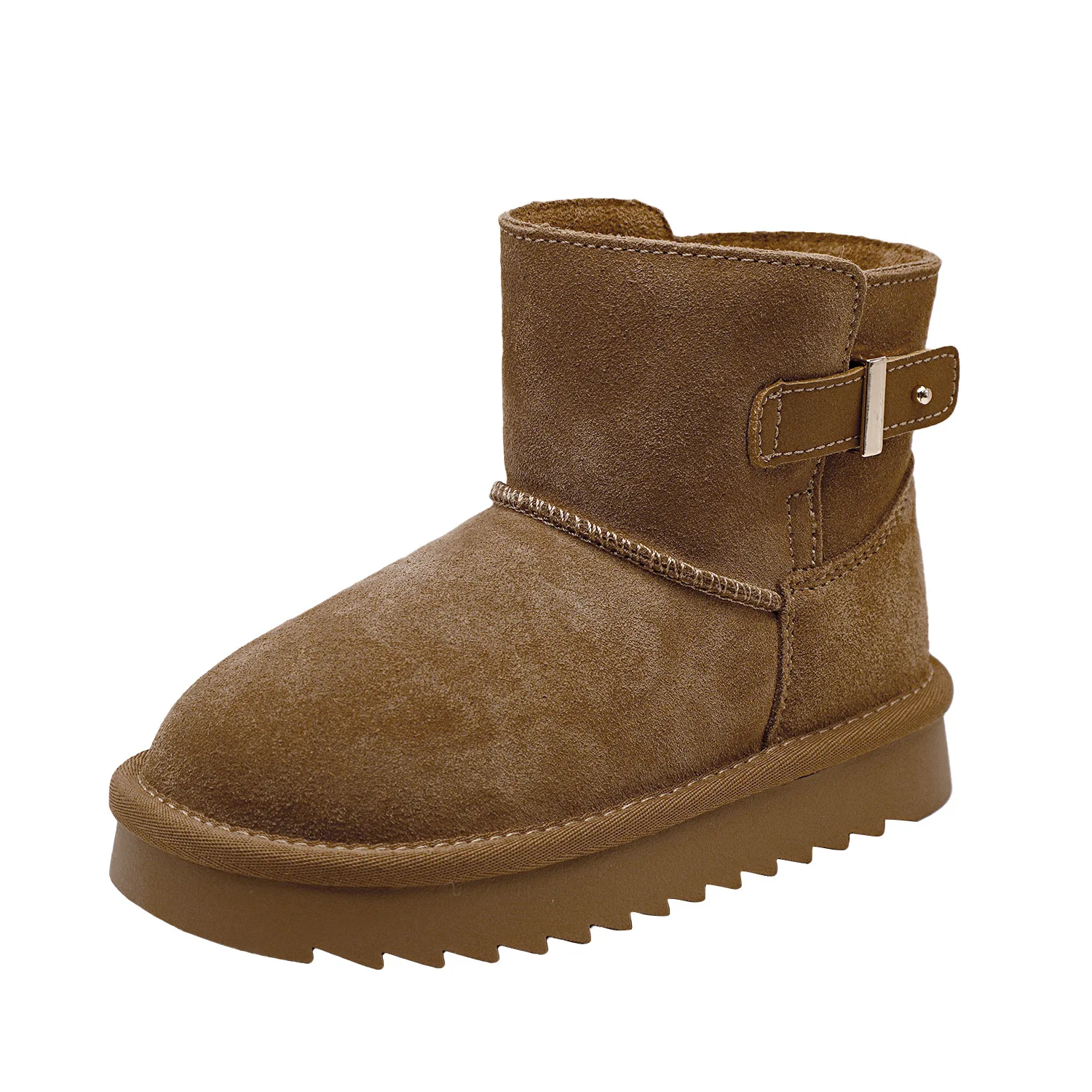 

New Winter Children's Boys Girls Fashion Buckle Nude Leather Fleece Thickened Snow Boots Kids Toddlers Warm Ankle Boots