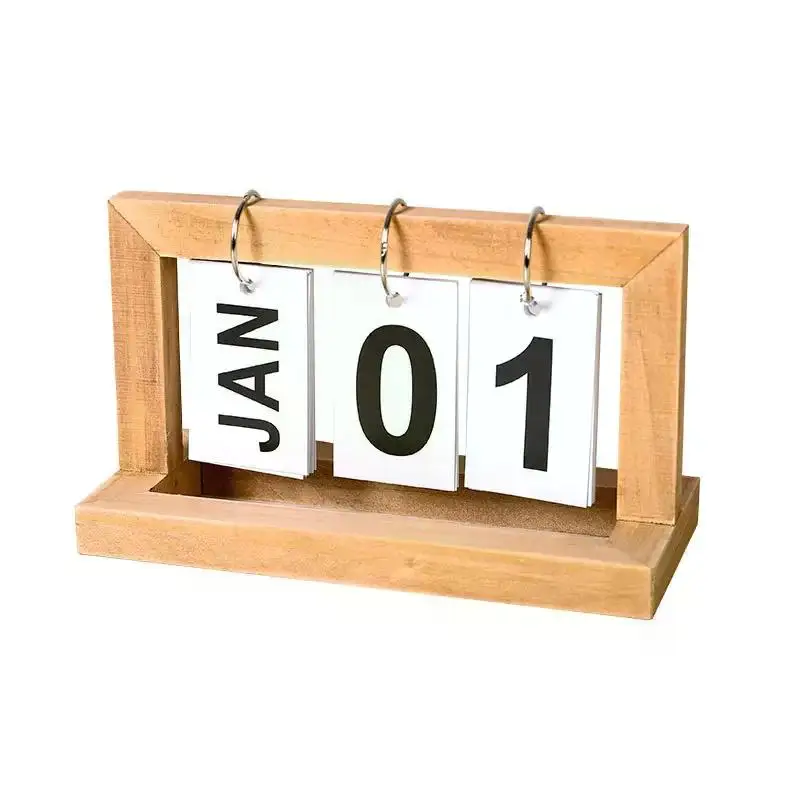 INS Nordic Style Wooden Perpetual Calendar Flip Month Date Display Desktop Schedule Daily Planner Office Home Decor Photo Props