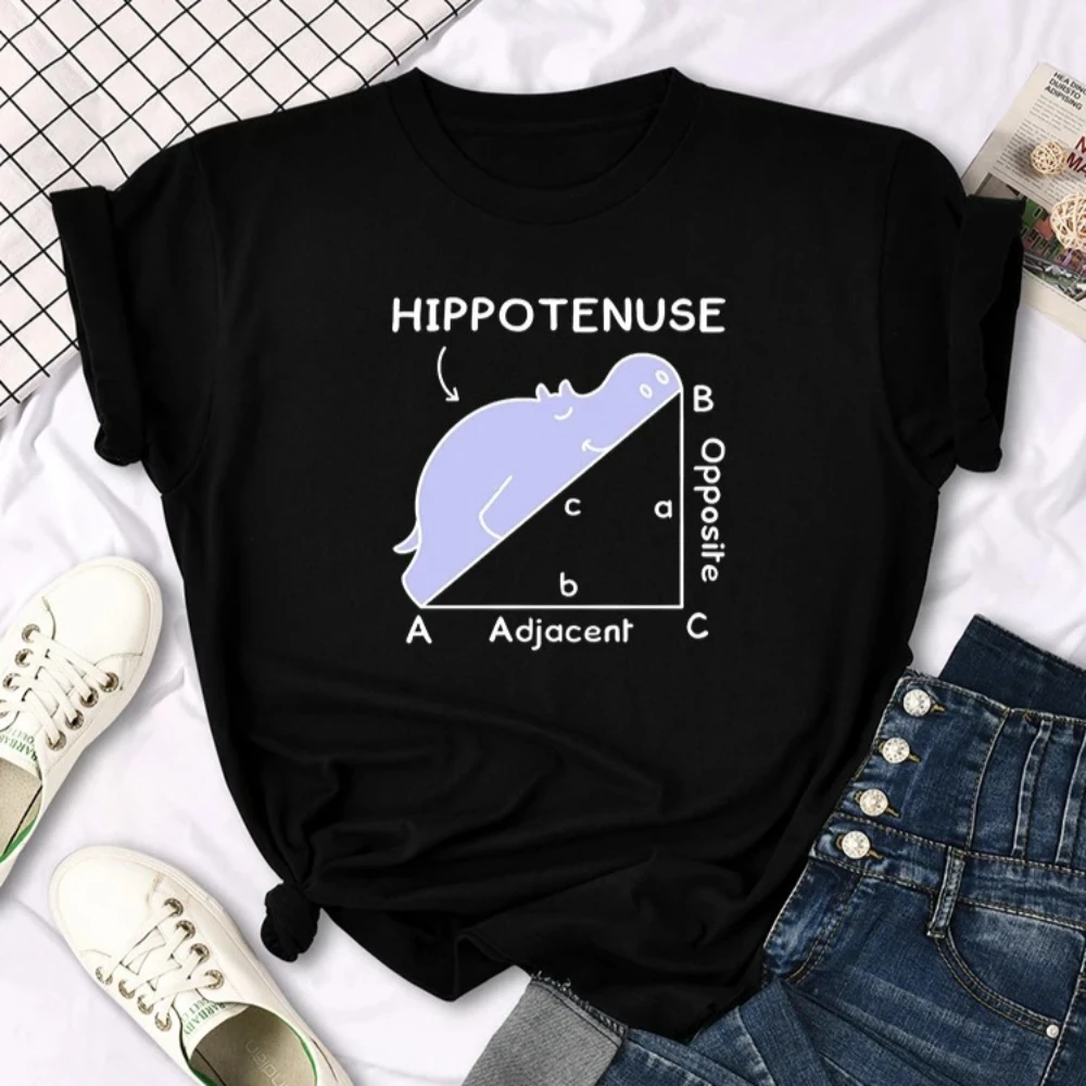 Damen-T-Shirt mit Aufdruck „Nilpferd schläft auf Mathe-Aufgabe“, O-Ausschnitt, atmungsaktiv, Harajuku-Stil, kurze Ärmel, ästhetisches Sommer-T-Shirt für Frauen – Detail 8