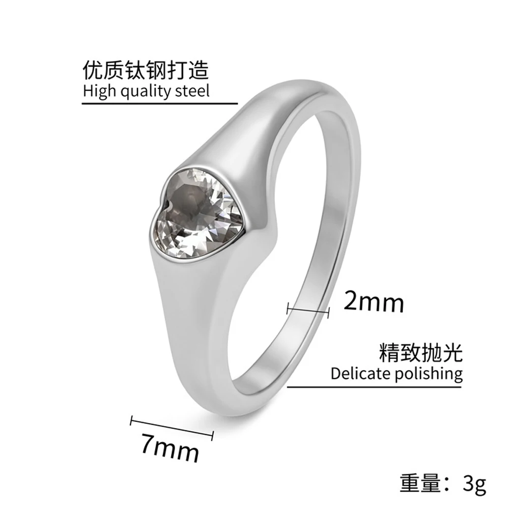 Neueste Designs Herz-Zirkon-Ring Minimalistischer Luxus-Mode Edelstahl Damenschmuck Eleganter Fingerring Geschenk – Detail 2