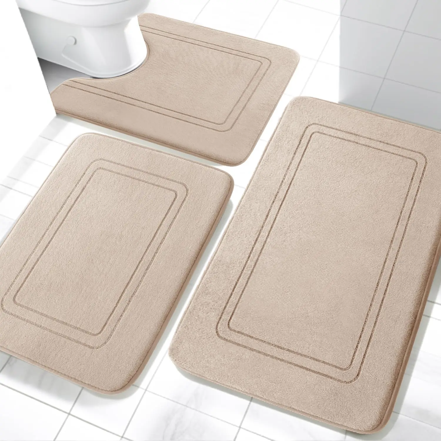 

Memory Foam Bath Mat Set, Bathroom Rugs Sets 3 Pieces, Non Slip Bath Mats for Bathroom, Super Soft and Water Absorbent