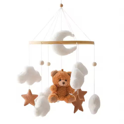 Wooden Crib Mobile Baby Bed Bell Rattle Toy Soft Felt Cartoon Bear Mobile bracket Newborn Music Box Bed Bell Hanging Bracket Toy - Image 40