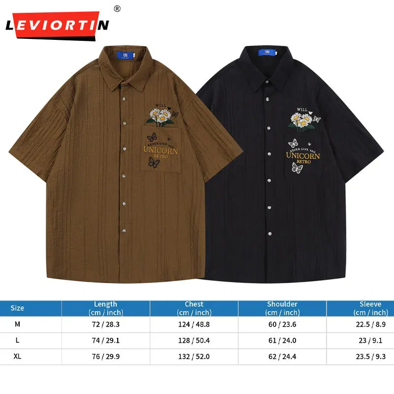 Vintage Butterfly Floral Embroidery Short Sleeve Shirt, Summer Casual Loose Fit Button Down Half Sleeve Tops for Men Women