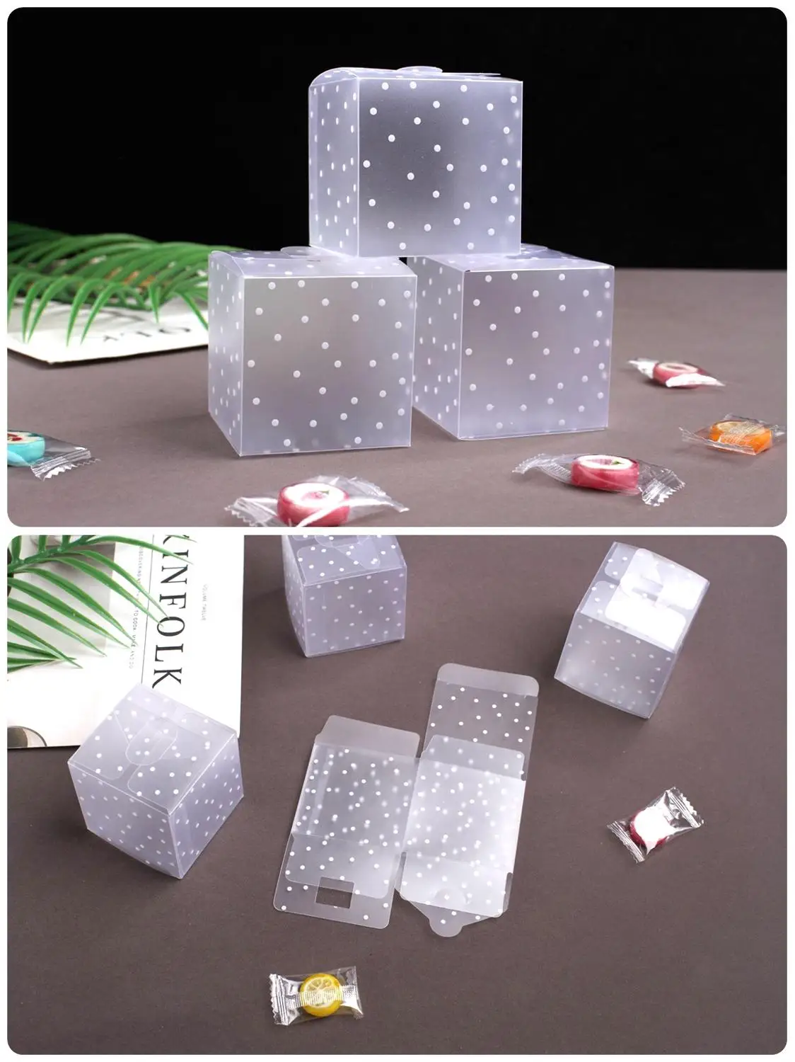 20Pcs Frosted Translucent Polka Dots PVC Candy Box Wedding Favors Christmas Party Cube Gift Boxes Sweets Candy Gift box