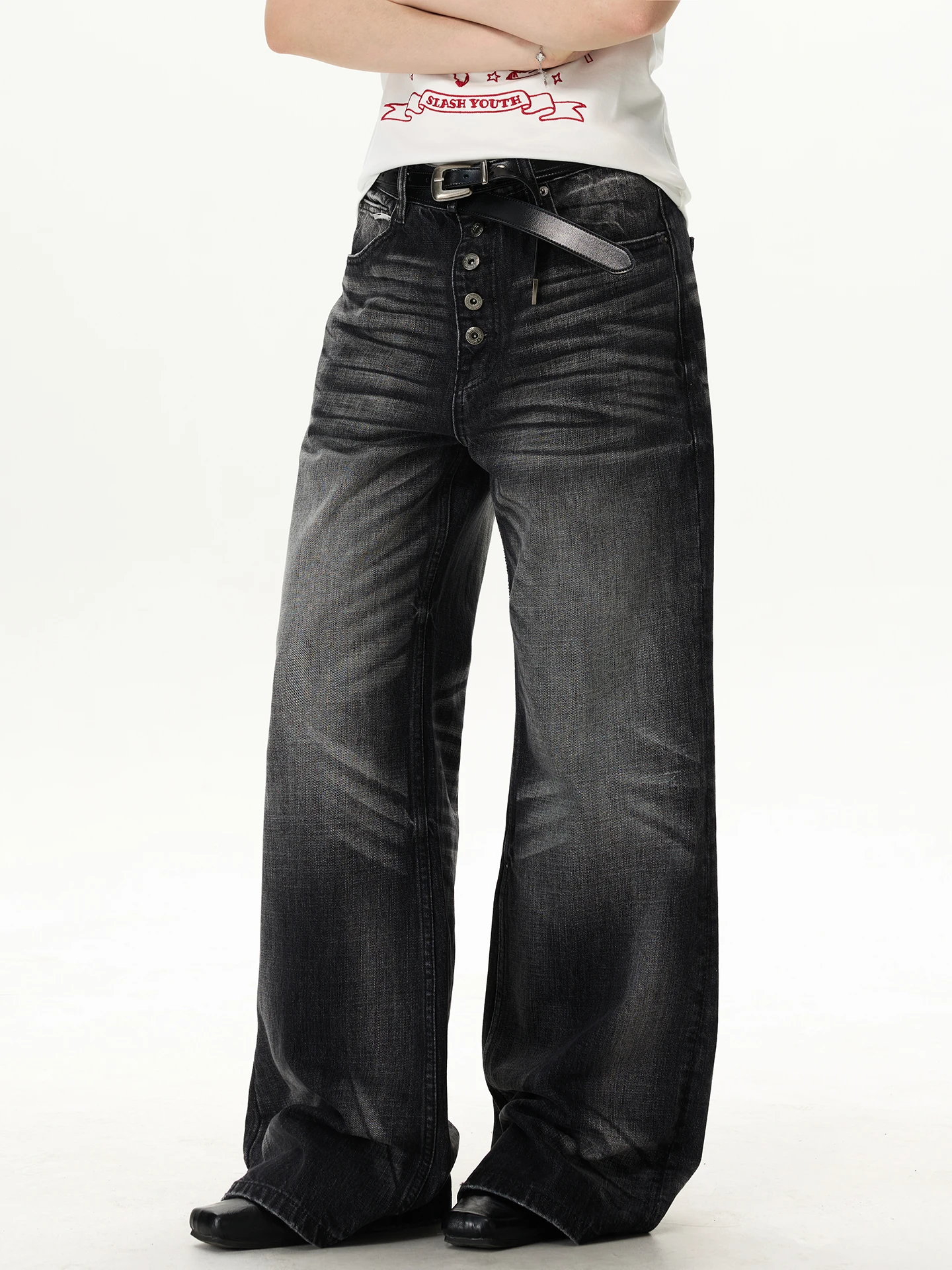 

Talk Later Women's Vintage Washed Straight Leg Jeans Design Sense Distressed Casual Wide Leg Long Pants Spring Youth Standard...