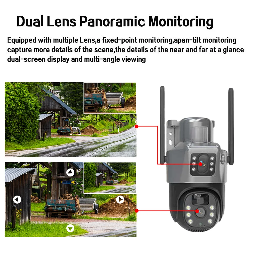 4K Wifi Solar IP Security Camera Dual Lens Dual Screen Outdoor Waterproof Auto Tracking PTZ Wireless CCTV Surveillance Cam 8MP