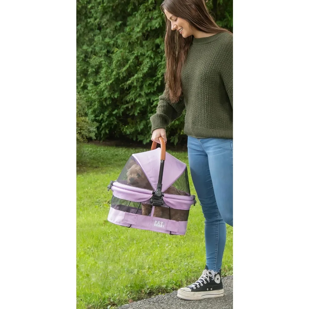 No-Zip View 360 Ultra Lite Pet Safety Carrier & Car Seat for Small Dogs & Cats Push Button Entry, 15", Bright Lilac