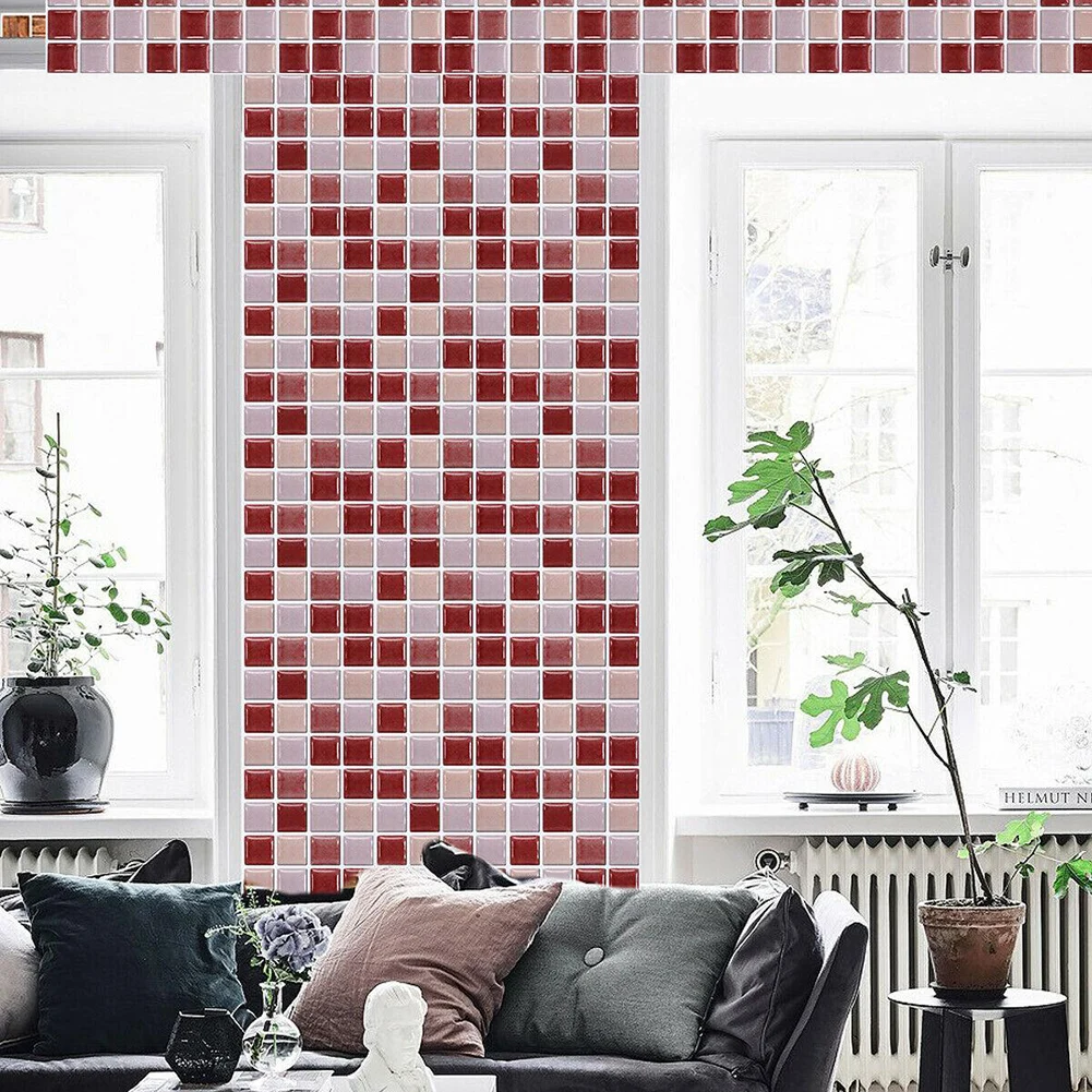 10pcs PVC Mosaic Tile Stickers for Bathroom Wall Accent Bands Kitchen Cabinet Fronts and Interior Pattern Integration