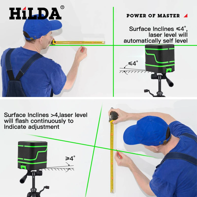 Laser Level 2 Lines  Self-Leveling  Horizontal And Vertical Cross Super Powerful Green Laser Beam Line