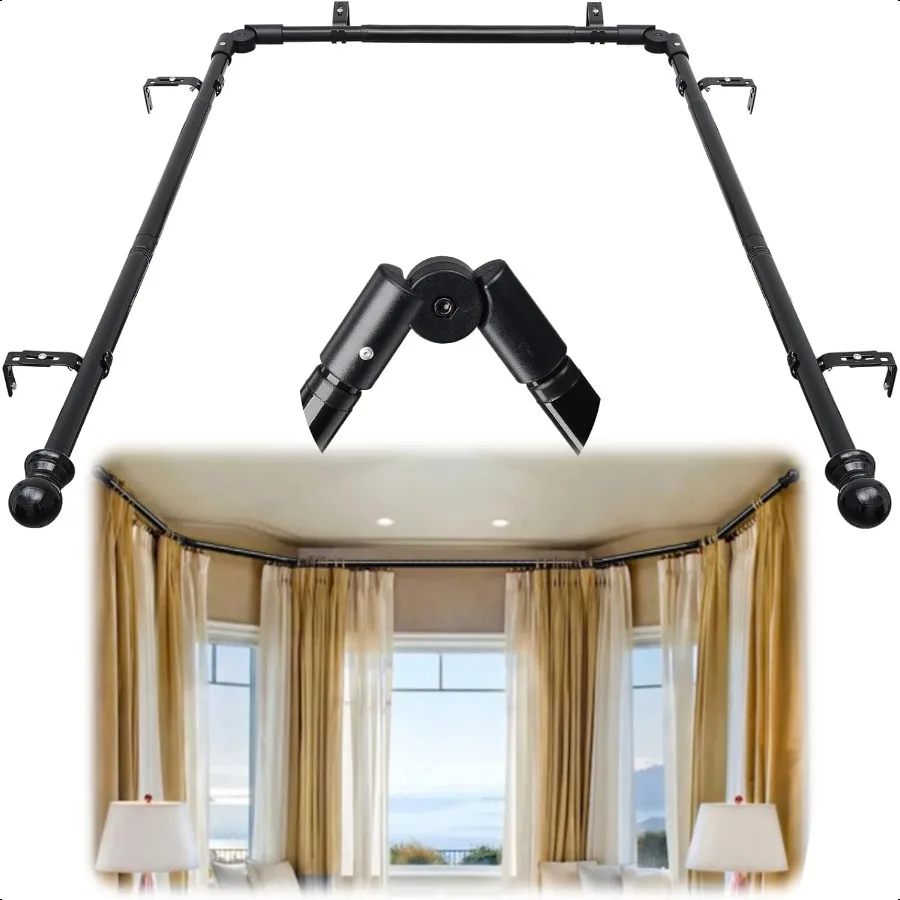 

Bay Window Curtain Rods146187 inch Black 1 Inch Diamer Adjustable Sturdy Bay Window Curtain Rod 3 Sided 5978.7 Inch Side Rods f
