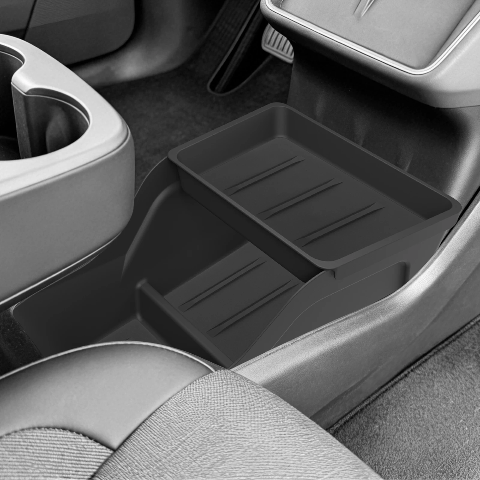 Smabee für Tesla Model Y Juniper Standard RWD 2025 2026 Vollumfassende Upgrade-Aufbewahrungsbox für die untere Mittelkonsole aus ABS in Schwarz – Detail 3