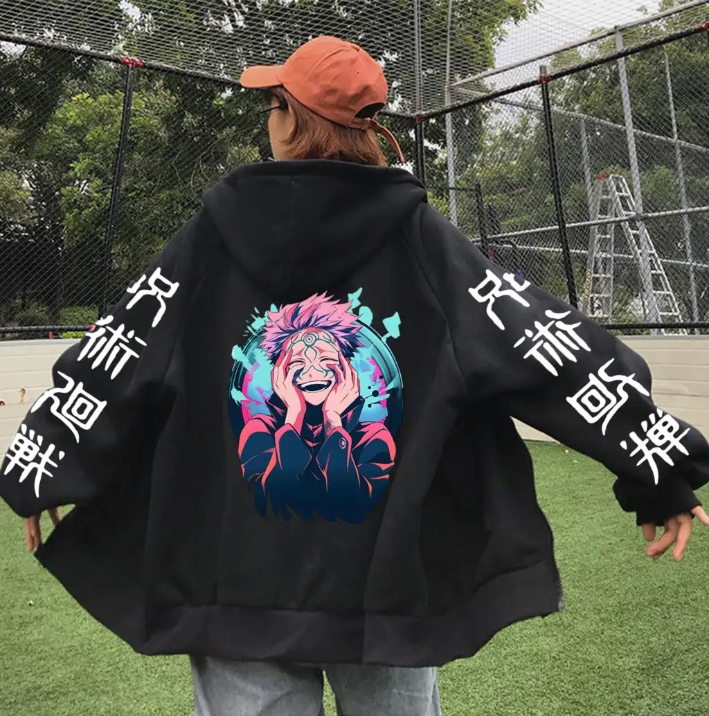 2023 Anime Jujutsu Kaisen Zip Up Hoodies Autumn Ryomen Sukuna Manga Autumn Winter Men Women Plus Size Zipper Sweatshirt Jacket