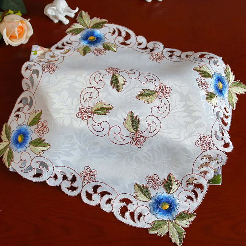 NEW satin rose flower Embroidery table cloth cover wedding party tablecloth kitchen Christmas Table decoration and accessories