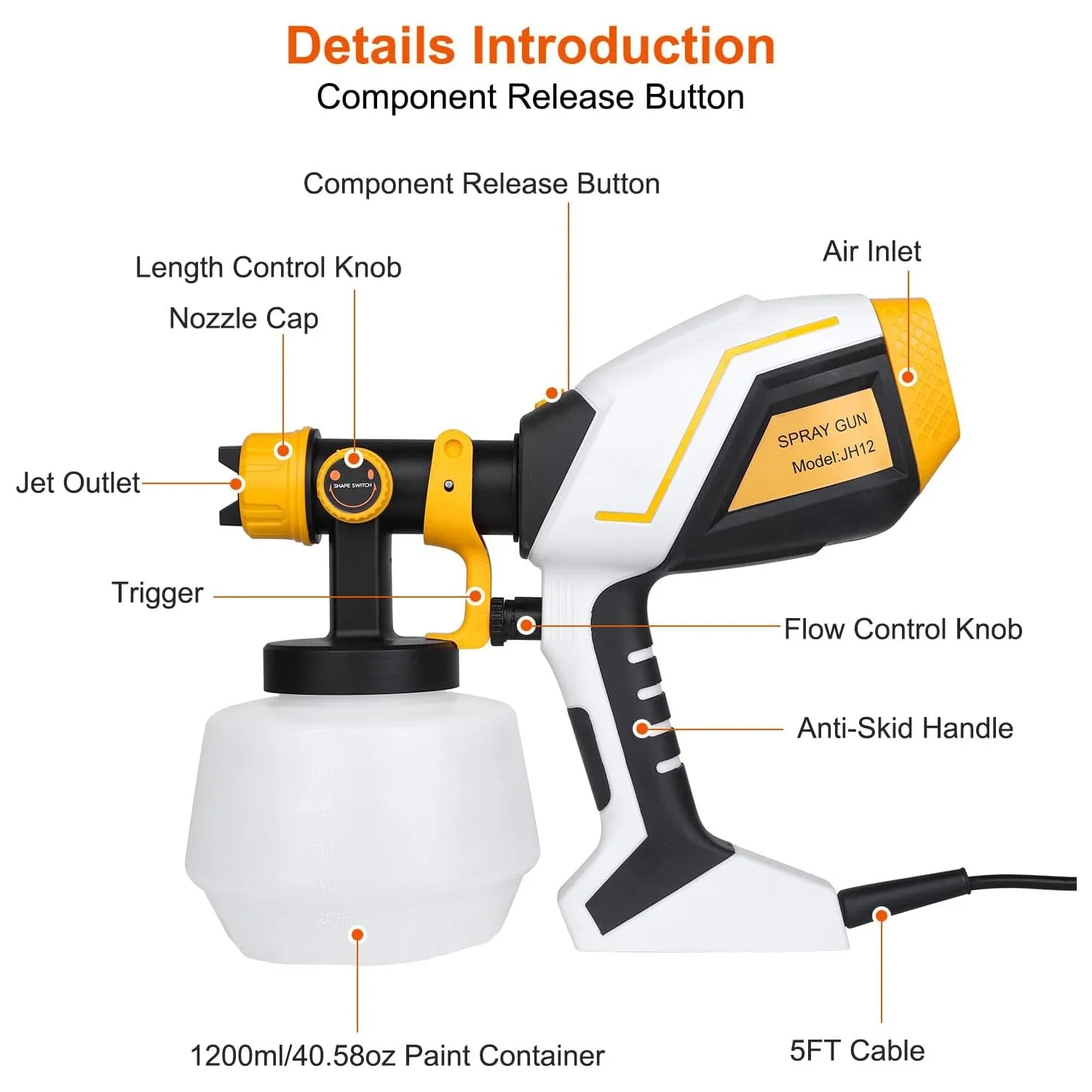 PISTOLA DE PULVERIZACIÓN eléctrica de alta potencia, pulverizador de pintura HVLP de 1800W, 220V y 110V, cepillo de aire con revestimiento de acero