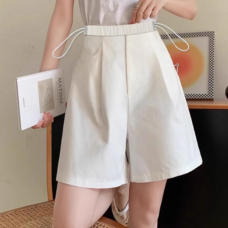 Summer Maternity Shorts Drawstring Waist Knee-length Washed Cotton Trousers for Pregnant Woman Loose Casual Straight Pants