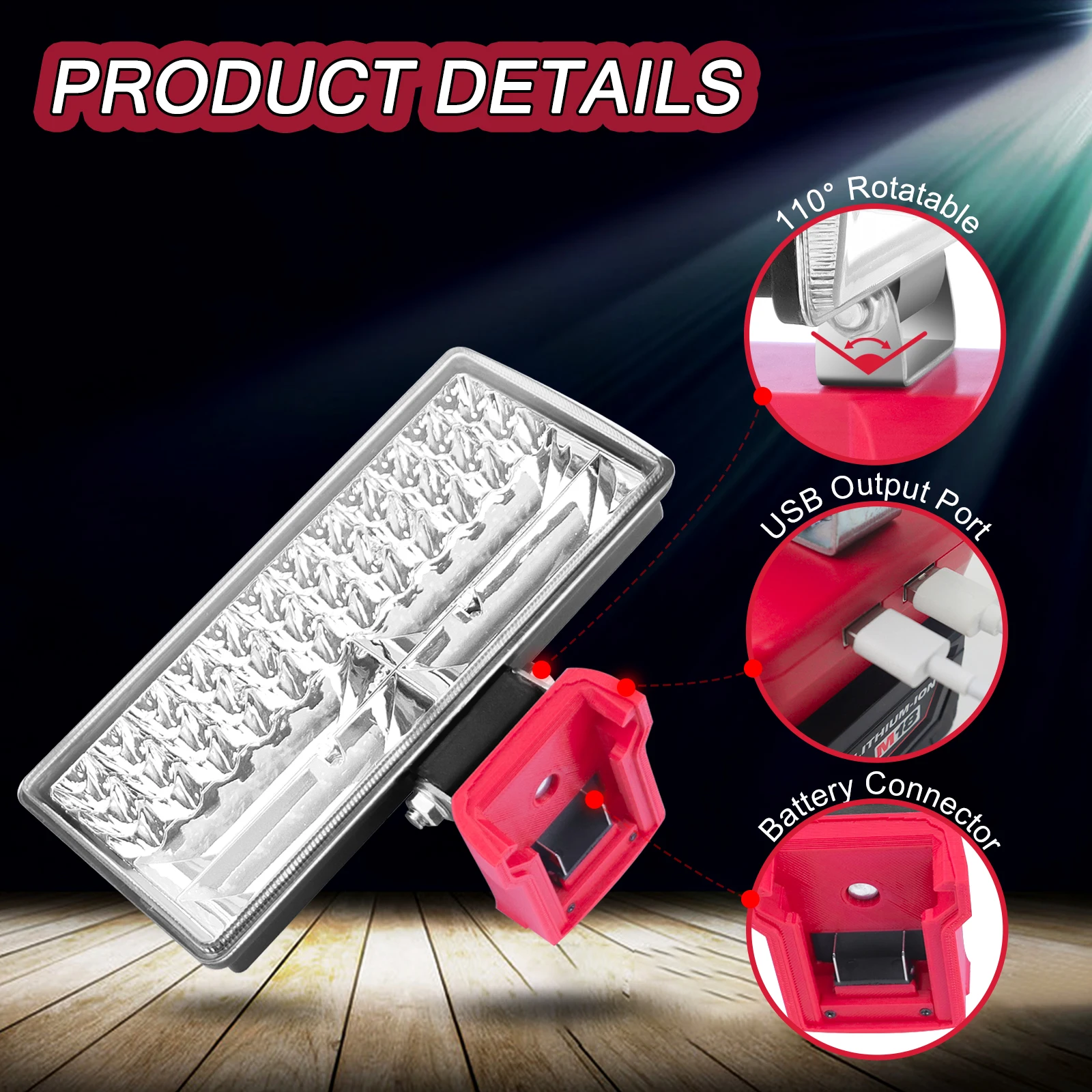 35W Emergency LED Work Light For Milwaukee 14.4V-18V Li-ion Battery Vertical Lamp Rechargeable Outdoor Portable Flashlight