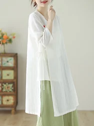 High-End Women's Shirt Luxury Brand Improved Hanfu  Silk Artistic Retro Button Style Zen Tea Ceremony Clothing