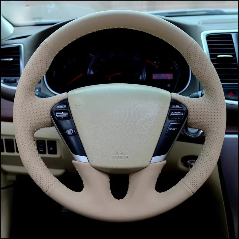 

Сшитый вручную нескользящий дышащий прочный кожаный чехол на руль из наппа для Nissan Teana Murano, аксессуар для салона автомобиля