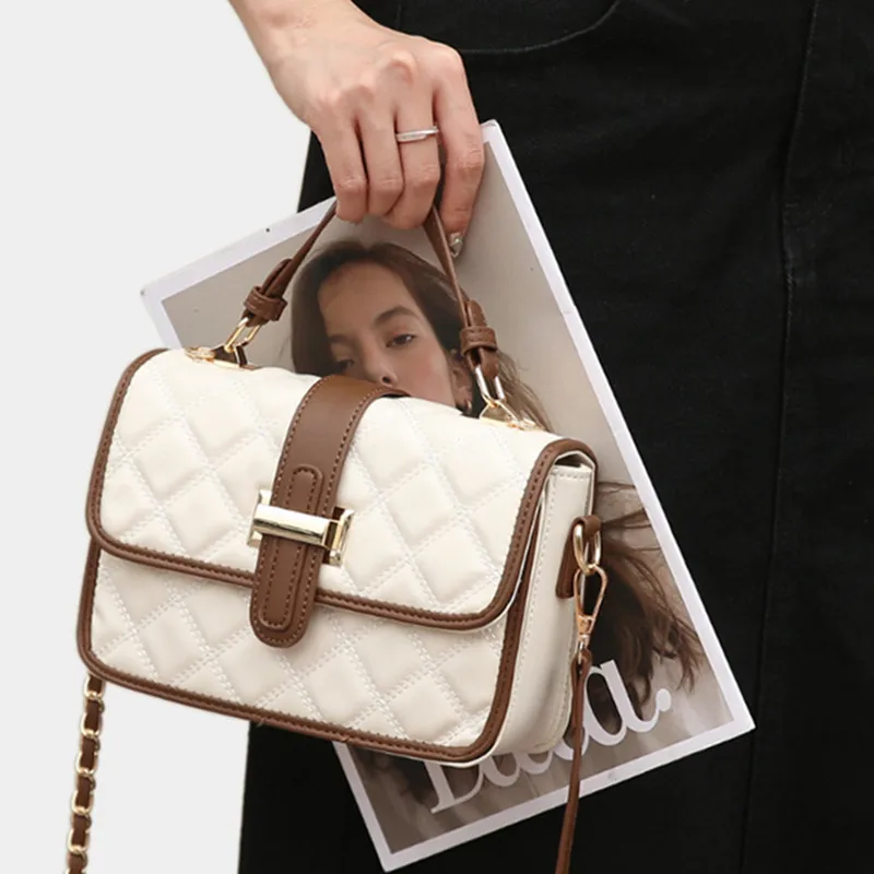 

2025 Luxury Designer New Fashion Women Woven Chain Messenger Bag Lady Trendy Check Pattern Handbags Portable Shoulder Bag