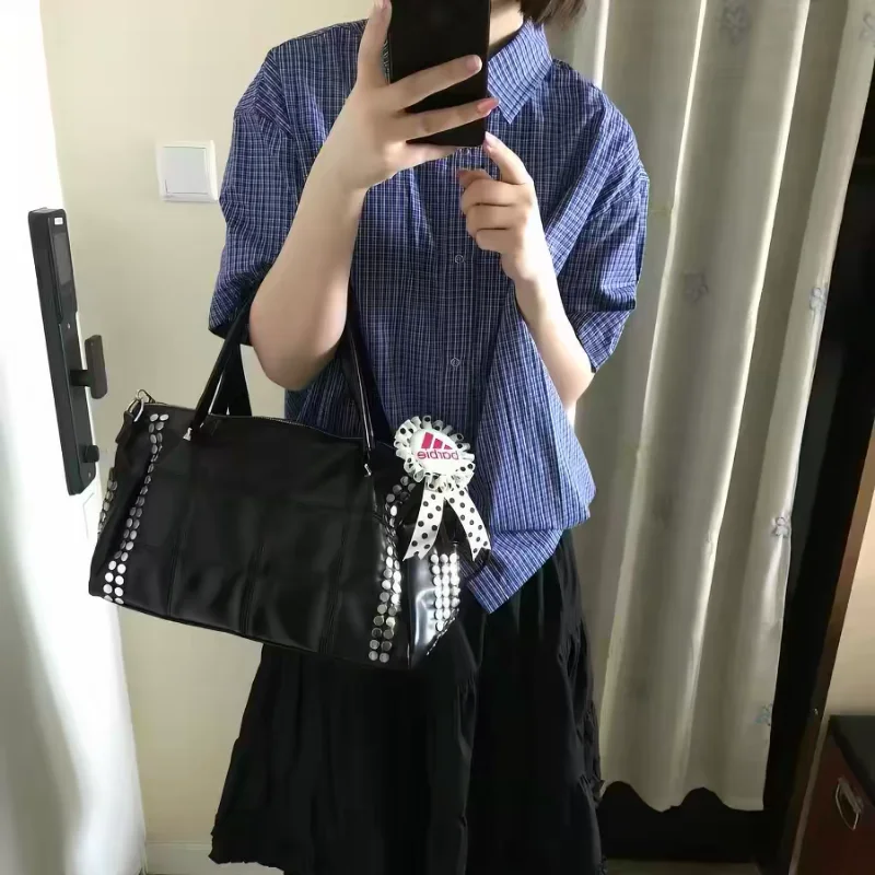 

Y2k Retro Studded Tote Bag Pillow-shaped Large-capacity Mesh Quilted Tote Bag Casual Versatile Shoulder Bag With Side Pocket New