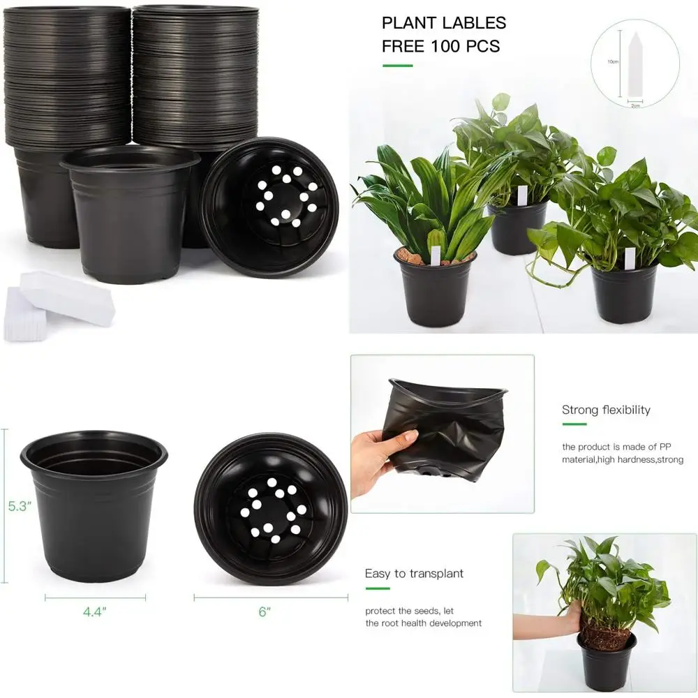

JERIA 100-Pack 0.5 Gallon Plant Nursery Pots, Plastic Pots for Flower Seedling, Flower Plant Container Seed Starting Pot, Come w