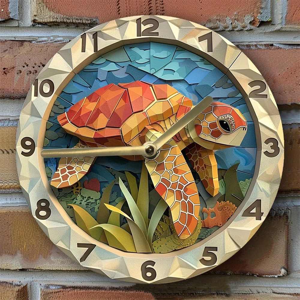 Silent Aluminum Wall Clock with Turtle Design - Perfect for Bedroom & Halloween Decor, Diy Craft Supplies Living Room Decoration