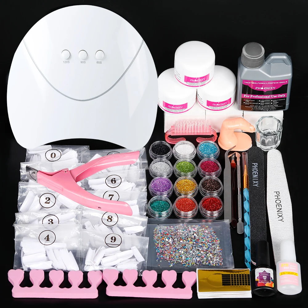 Kit de uñas acrílicas, polvo acrílico, juego de uñas semipermanente, polvo de cristal, brillo, juego de manicura líquida acrílica, Kit completo, todo para uñas