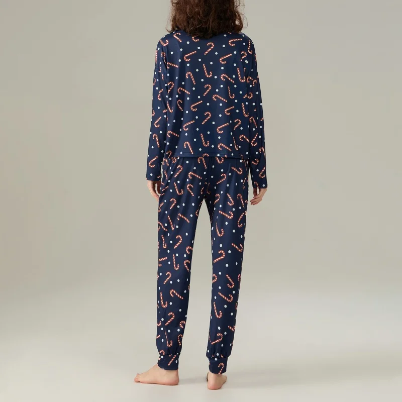 Pijamas navideños para mujer, conjunto de ropa de descanso con estampado de bastón de caramelo/alce, camisa de manga larga y pantalones elásticos, ropa de dormir de 2 piezas