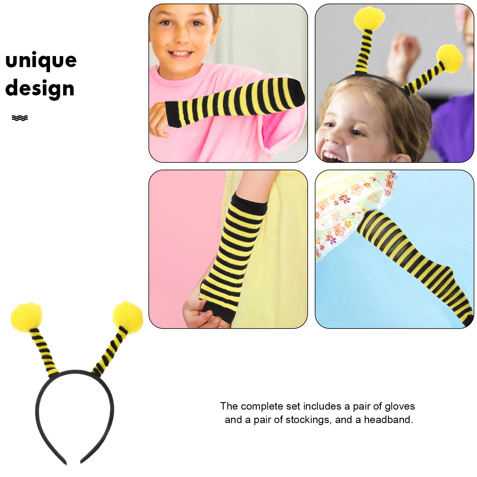 

Bee Costume Kit Animal Headdress Set Striped Gloves Stockings Headband Party Prop cosplay Accessories Stage Performance