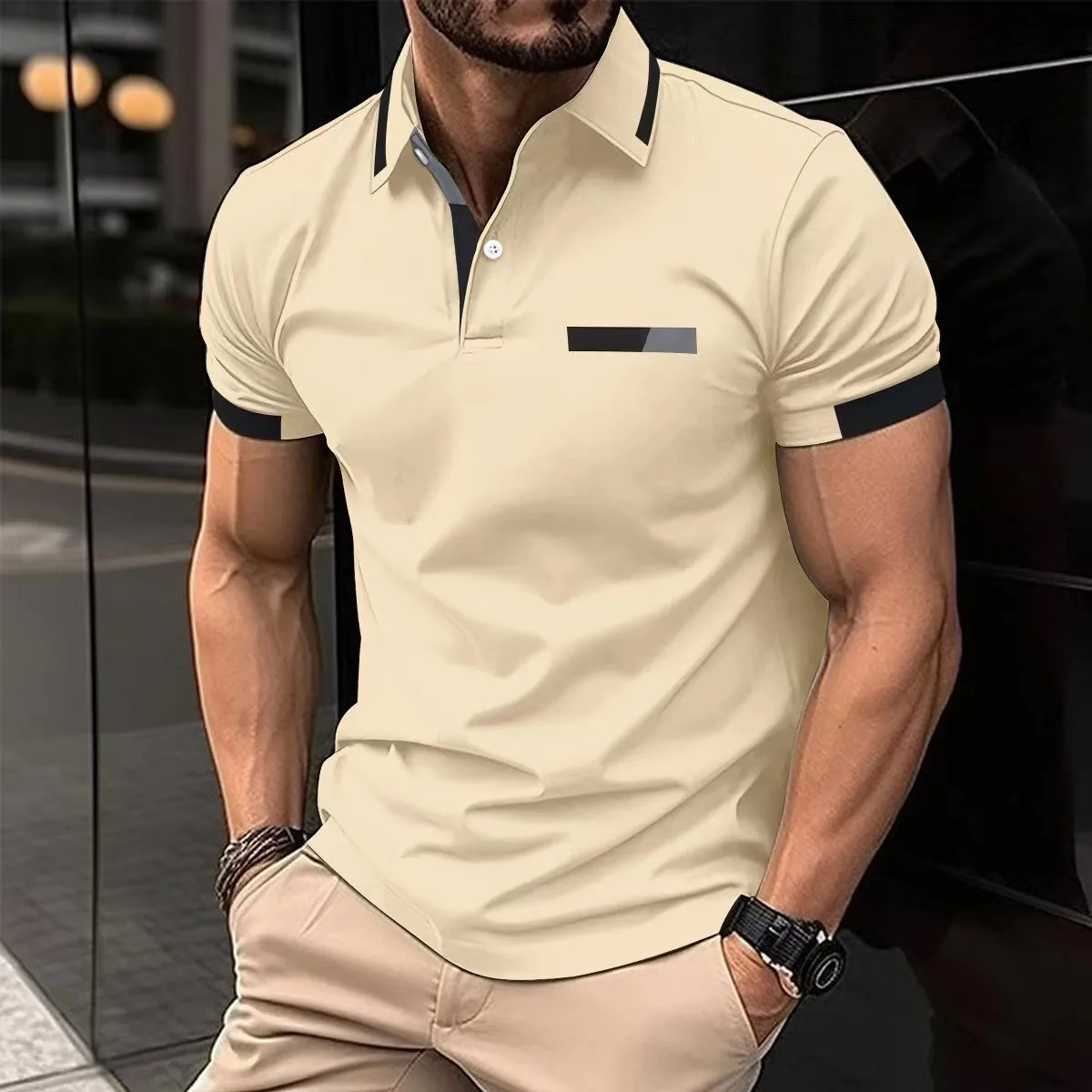 Men\'s new summer 3D printed fake pocket polo shirts and stylish casual lapel T-shirt tops