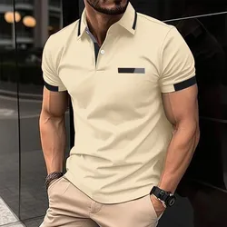 Polo de bolso falso impresso em 3D masculino, camiseta elegante de lapela casual, tops verão, nova