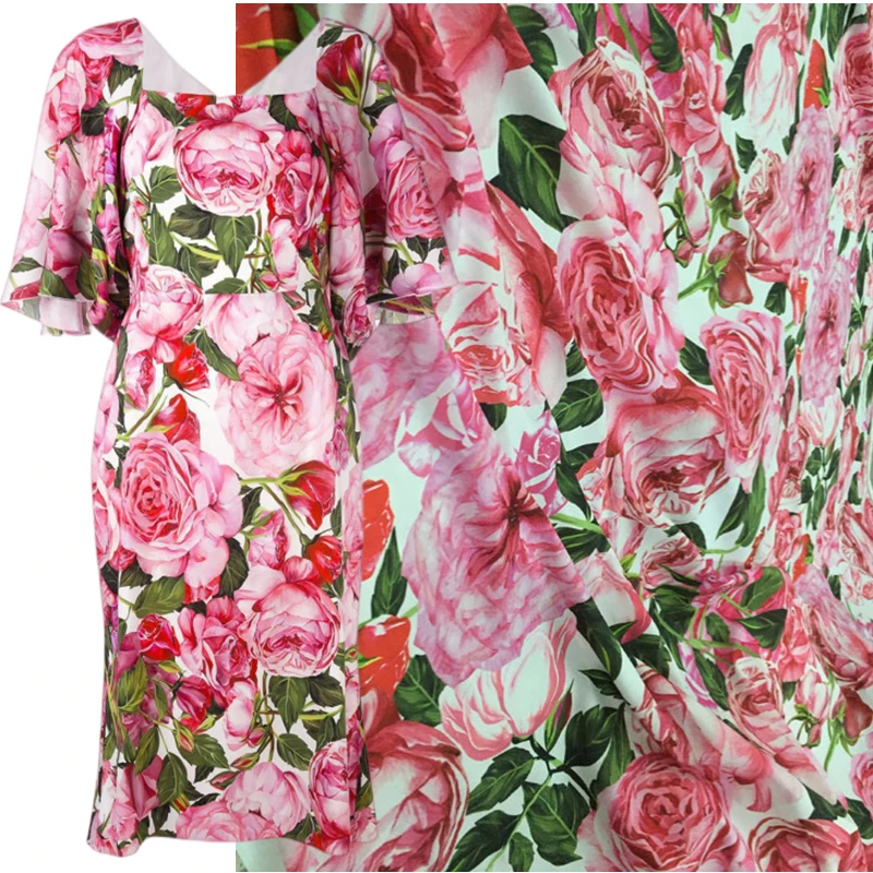 Rose Flower Printed 100% Polyester Fabric Brand Fashion Design for Clothing Shirt Fabrics Cloth Dress by the Meter Diy Sewing