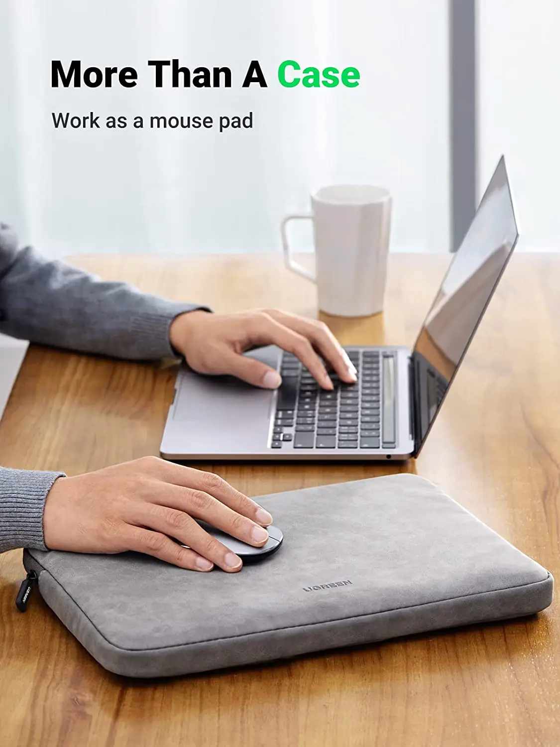 UGREEN 13.3 Inch Laptop Case PU Suede Leather Soft Padded Zipper Cover Sleeve Case Water Resistant Bag Protective Briefcase