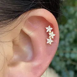1PC New Curved Cz Cartilage Stud Moon Leaf Helix Rook Conch Screw Back Earring Stainless Steel Bar Ear Piercing Jewelry
