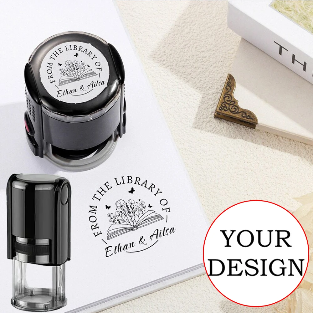 Personalisierter Selbstfärbender Stempel, Individuelles Logo-Bild/Text-Gummistempel 25/30/40/50mm Stempel für Büro, Geschäftsadressstempel