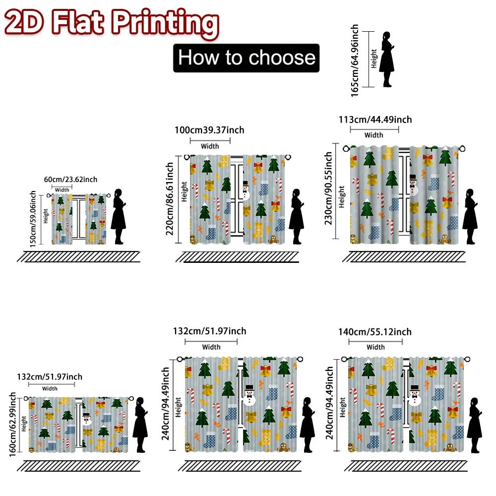 2D flat printing 2pcs Trend Christmas Curtains Christmas Trees and Snowman Beautiful and stylish, 100% polyester fiber Festive