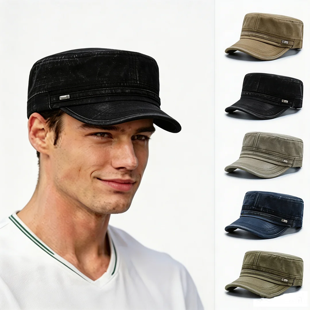 Gorra Militar Plana de Algodón Lavado para Hombre y Mujer, Gorra de Cadete del Ejército, Gorras Retro del Ejército, Gorra de Hombre, Gorra de Pescador para Verano, Gorra Protectora Solar para Exteriores