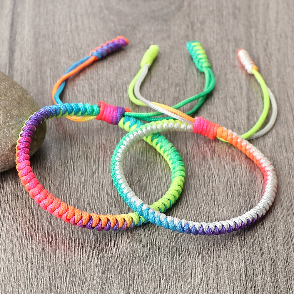 Glück Regenbogen Geflochtene Armbänder Armreifen Multi Farbe Verstellbaren Gewinde Armband Frauen Männer Handgelenk Schmuck Geschenk Für Freundschaft Liebe