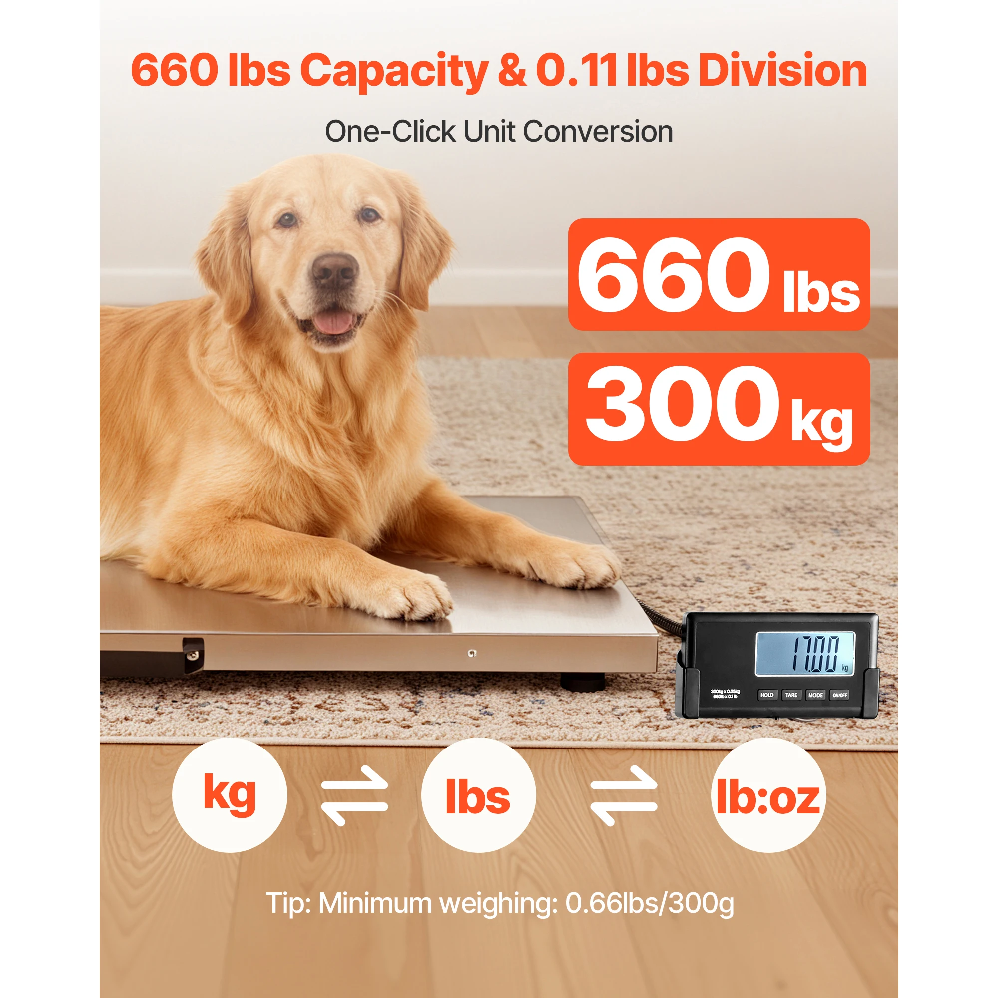 SucceBuy 660LBS Digital Shipping Scale 0.1 lbs Accuracy Postal Scale with LCD Display & AC/DC Power Supply for Packages Postage