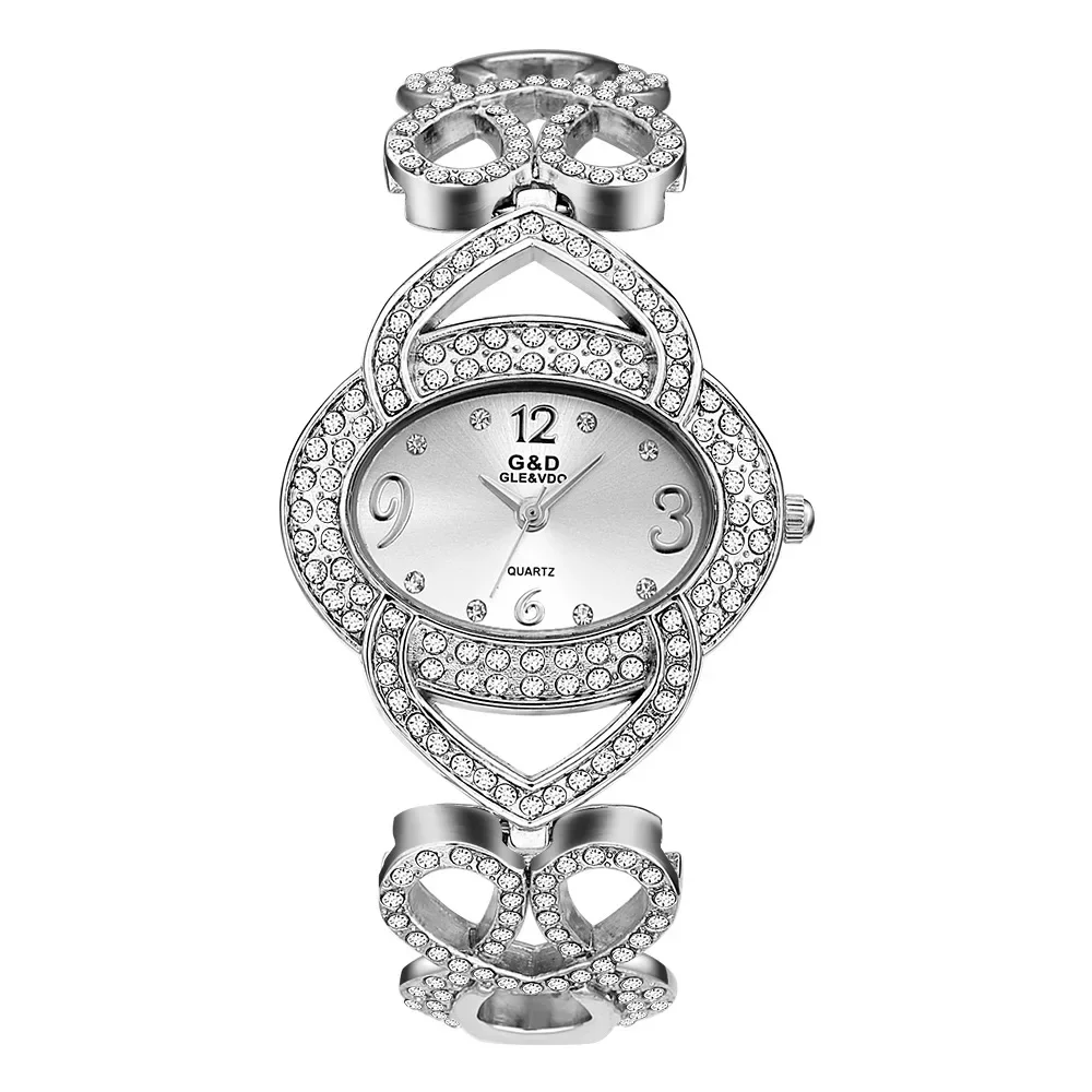 Relojes de pulsera para mujer y niña, reloj de pulsera de cuarzo con esfera blanca dorada y plateada, Orologio con incrustaciones de diamantes, reloj de pulsera ovalado para mujer, nuevo reloj de lujo