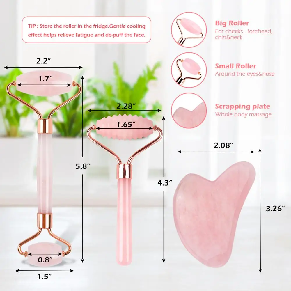 6In1 Face Skin Care Tools Jade Roller Rose Quartz Natural Stone Gua Sha Facial Massager Kit for Face Lift Cleaning Anti-wrinkle